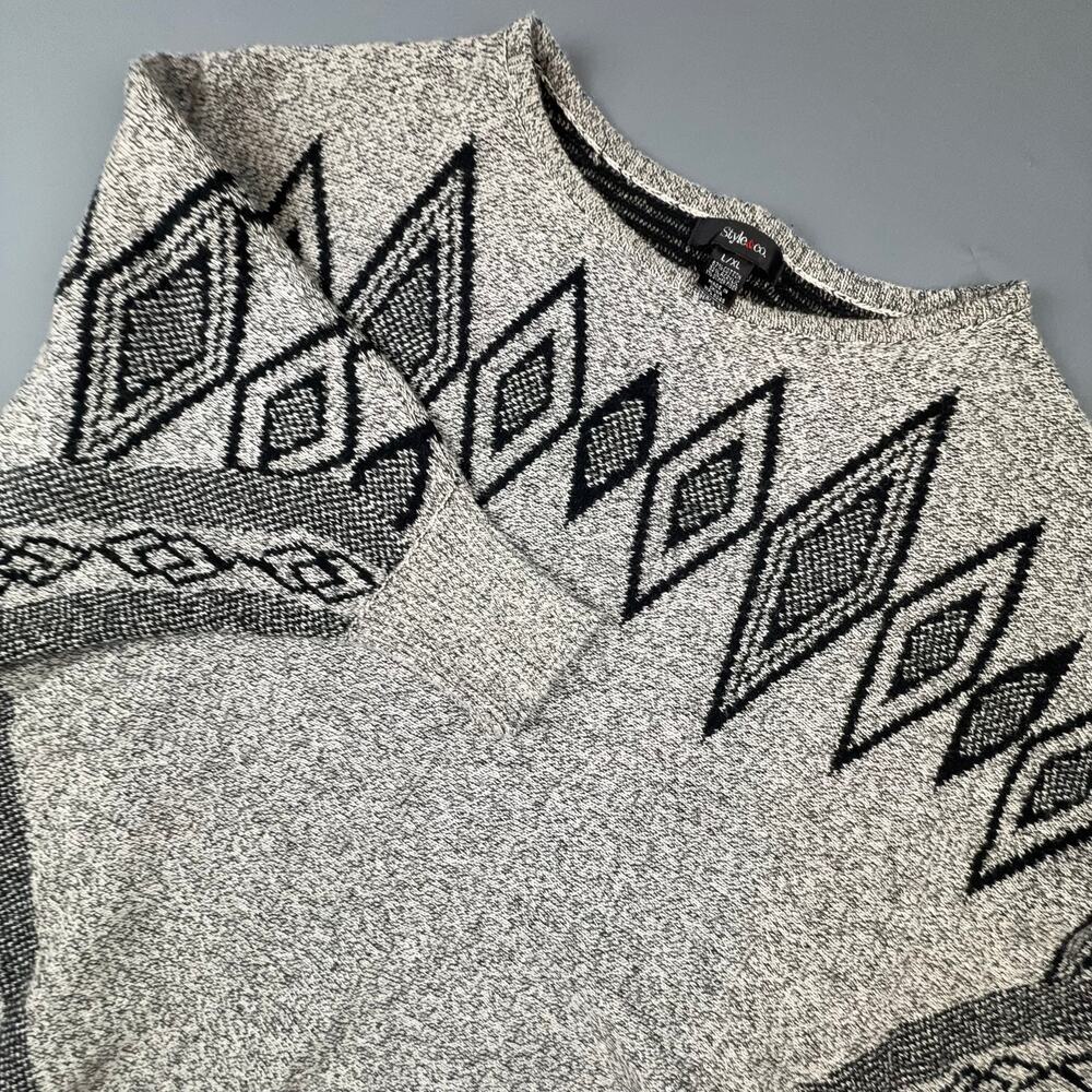 Style & Co Boho Geometric Fringe Poncho Sweater